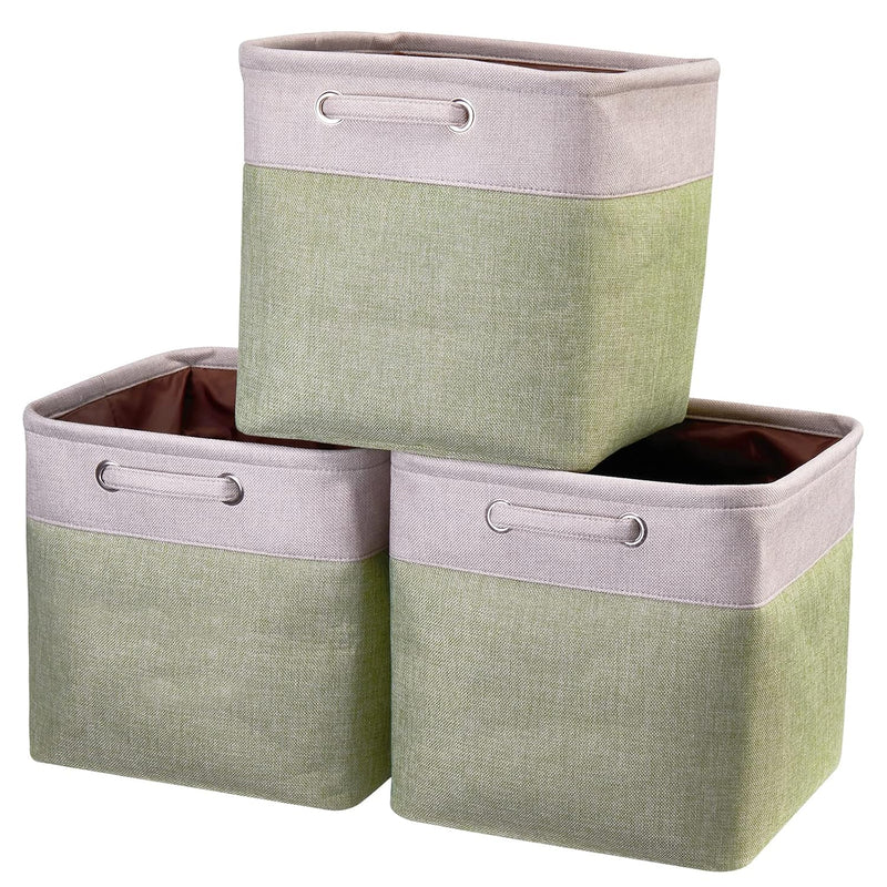 Fabric Cube Storage Boxes Foldable Storage Bins Light Green And Silver Khaki Pat