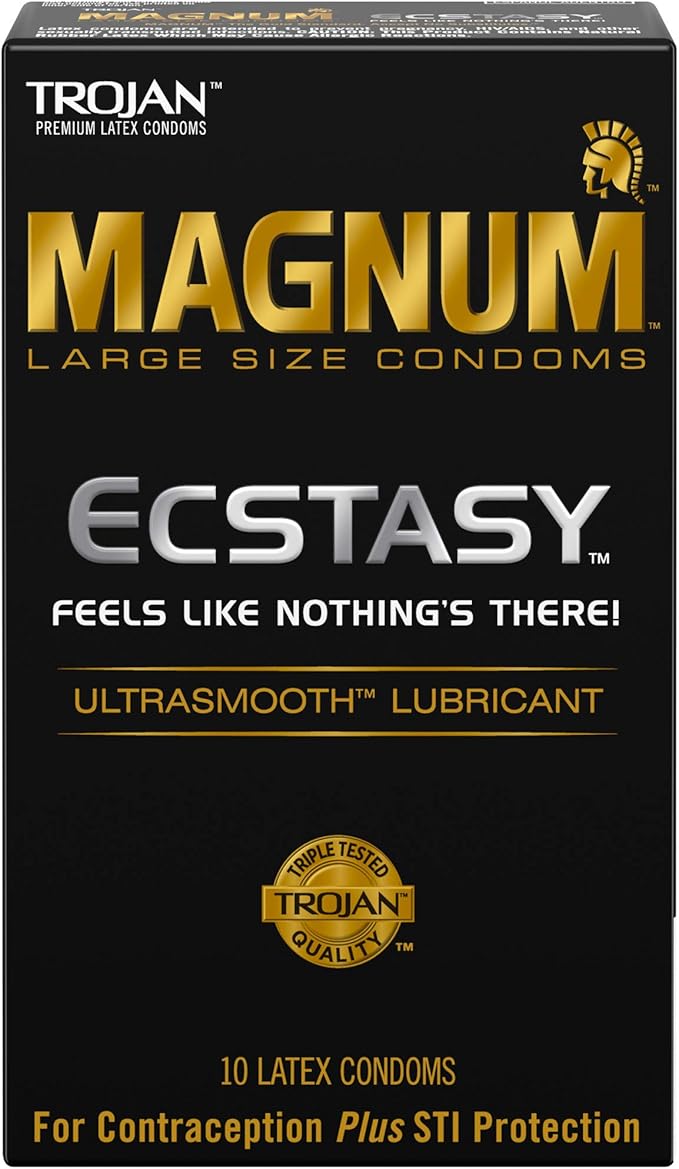 Magnum Ecstasy Large Size Condoms, Black Latex, Lubricated, 10-Count