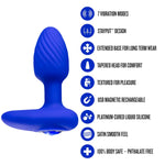 Blush Oh My Gem Charm 4.5" Silicone Vibrating Anal Plug, Sapphire Gem Base Rim - Stayput Design - 7 Vibes, Usb, Elegant Butt Plug Prostate Massager - Adult Sex Toy For Women, Men, Couples - (Blue)