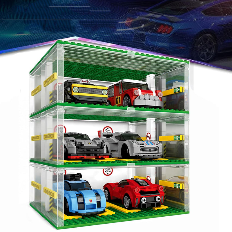 Building Blocks Garage Diy 3 Layer Showcase Car Parking Garage, Compatible