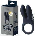 Sexy Bunny Rechargeable Vibrating C-Ring Adult Sex Toy For Couples (Black Pearl)