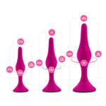 Blush Luxe Silicone Butt Plug Kit - Anal Training Set For Beginners Advanced Users - Soft, Tapered Heads - Satin Smooth - Suction Cup Base - Pleasurable Sex Toys For Women, Men & Couples - (Pink)