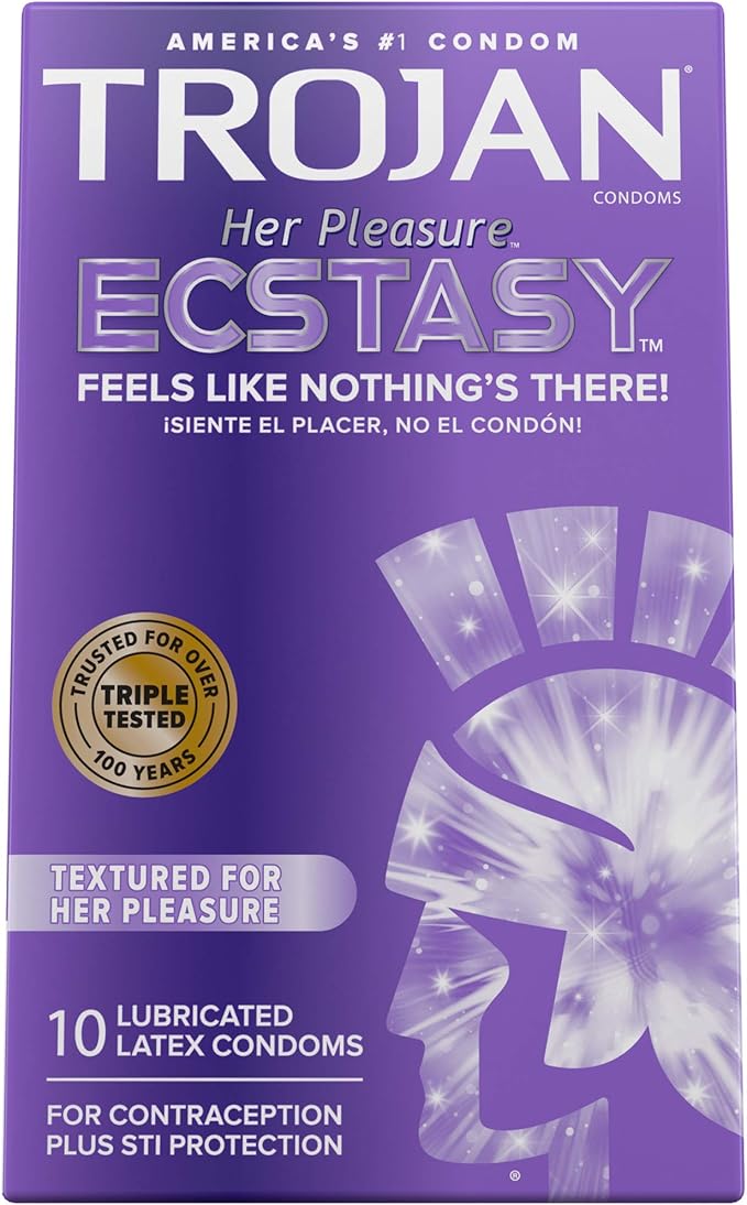 Her Pleasure Ecstasy Lubricated Condoms – 10 Count for Enhanced Comfort & Sensation