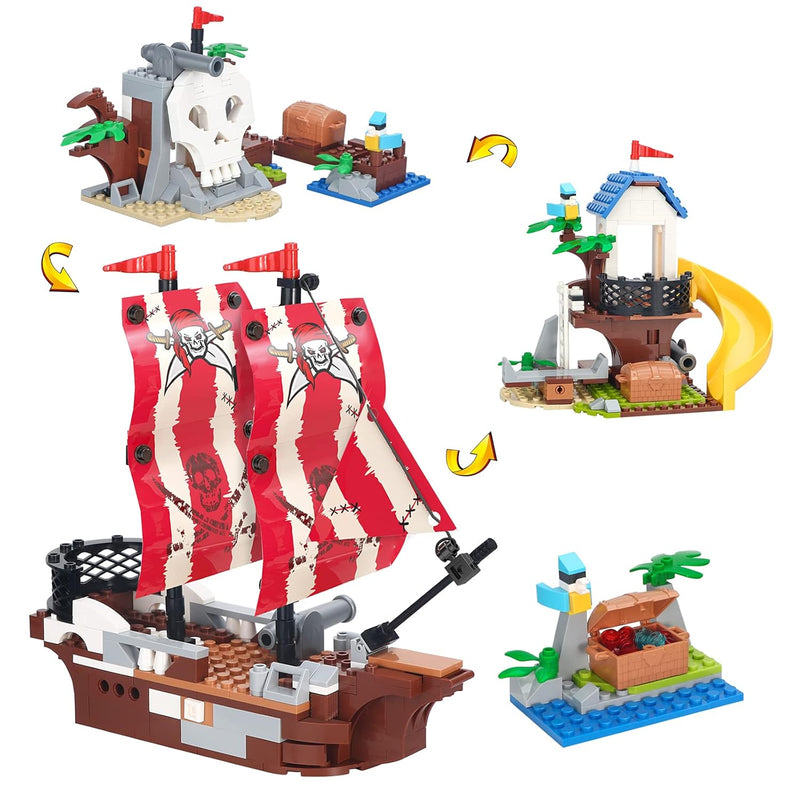 3In1 Pirate Ship Building Set With Treasure Island, Toy Pirates Island Buil