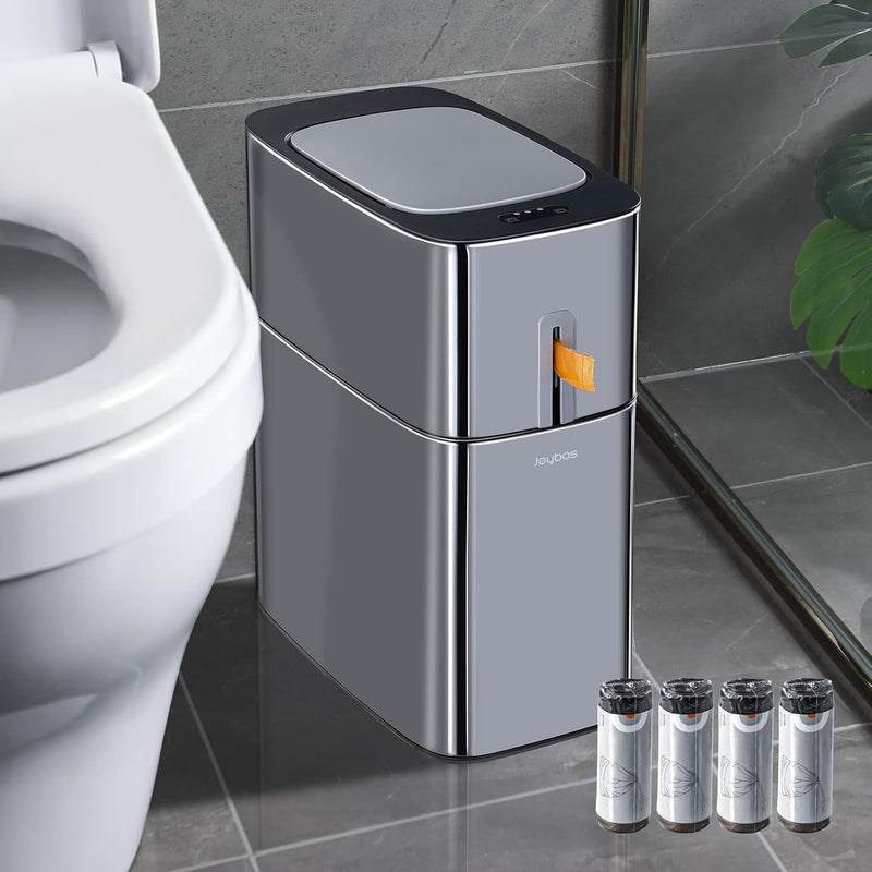 Bathroom Trash Cans With Lids | 4.5 Gallon Motion Sensor Stainless Steel Automat