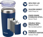 Travel Coffee Tumbler 20 oz, Insulated Mug with Lid, Stainless Steel Cup for Outdoor, Powder Coated Navy