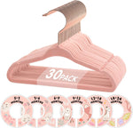 Baby Hangers, 11 Inch Pink Velvet Kids Hangers with 6 Pcs Size Dividers Non Slip Nursery Children Closet Clothes Hangers for Infant Toddler Girls & Boys - 30 Pack