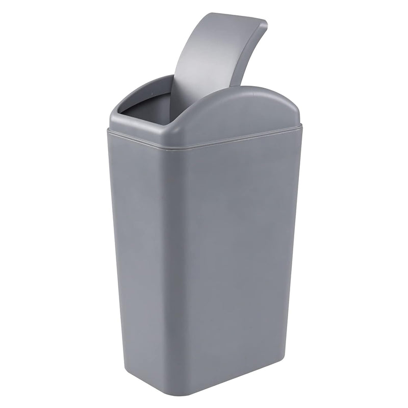 3.5 Gallon Plastic Trash Can With Swing Lid, Slim Garbage Bin, 1 Pack, Grey