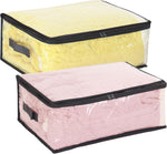 2pcs Clear Clothes Organizer Storage Bags, Foldable Bed Sheet Comforter Storage Bags PVC Organizers with Zipper for Sweaters, Bedding Sets, Closet(35l, 9.5 Gallons)