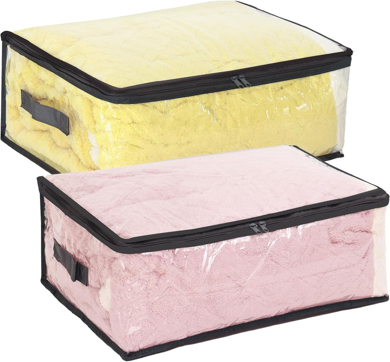 2pcs Clear Clothes Organizer Storage Bags, Foldable Bed Sheet Comforter Storage Bags PVC Organizers with Zipper for Sweaters, Bedding Sets, Closet(35l, 9.5 Gallons)