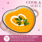 Enameled Cast Iron Dutch Oven Heart-Shaped Pot with Lid, Dual Handles, Works on All Stovetops, Oven Safe to 500°F, 2-Quart, Pink
