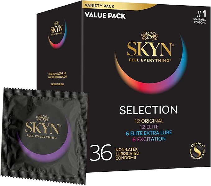 Selection Non-Latex Condoms Variety Pack, 36 Count - Elite, Original, Extra Lube