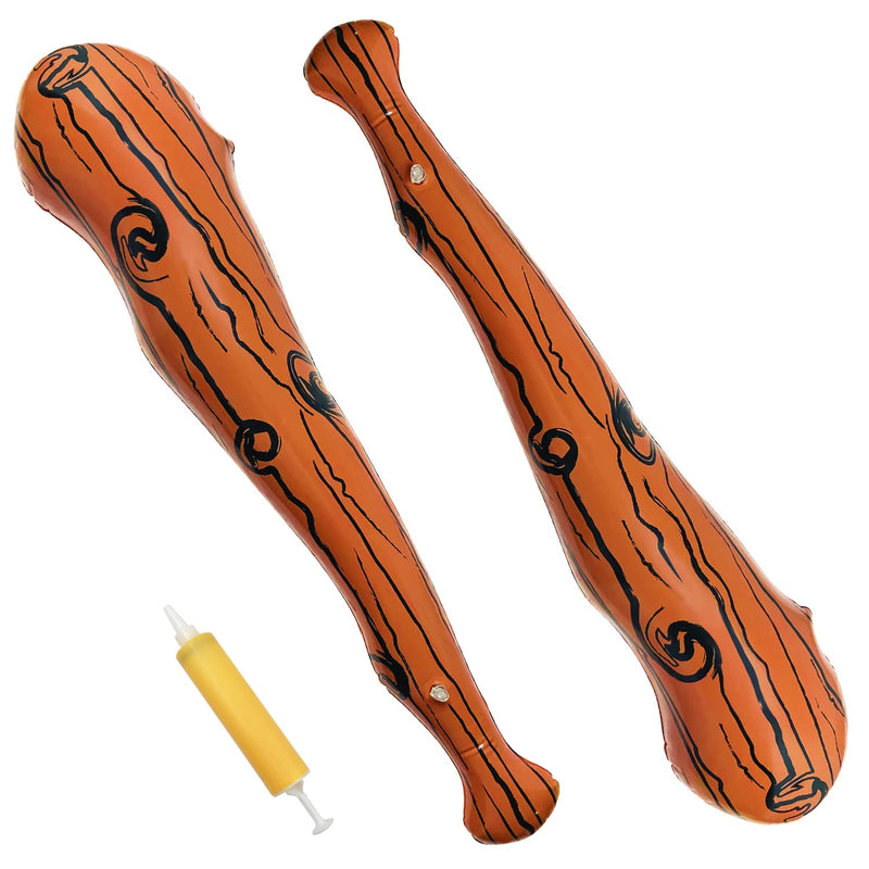 2Pcs 35 Inches Inflatable Baseball Bat Brown Stripe Bat With 1Pc Pump For Birt