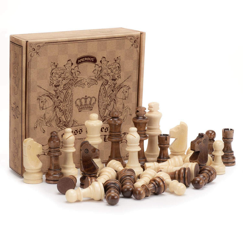AMEROUS Wooden Chess Pieces Only, Staunton Style Wood Chessmen with 3.15" K