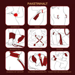 11-Piece Bondage Restraint Kit – Adjustable Cuffs, Collar, Blindfold & More (Red)