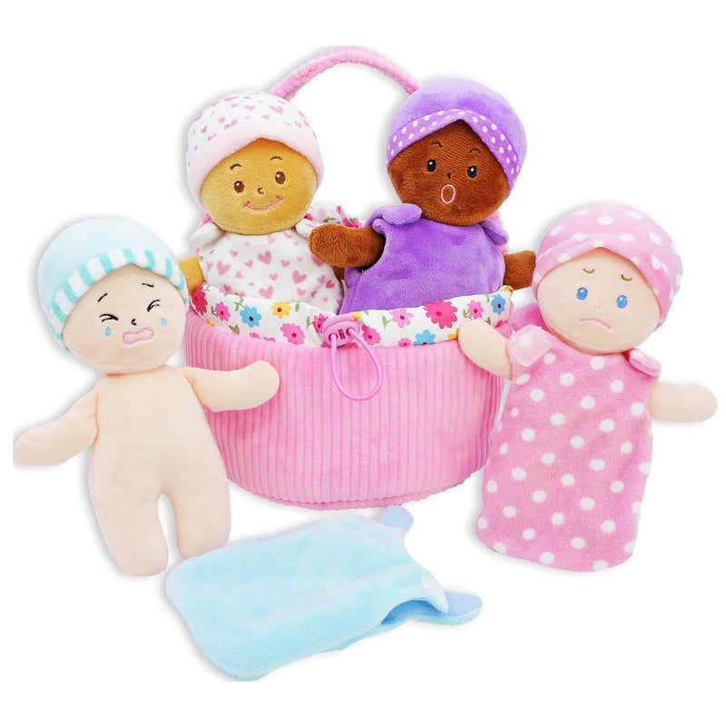My First Basket Plush Baby Doll Set Includes 1 Basket And 4 Multicultural Soft