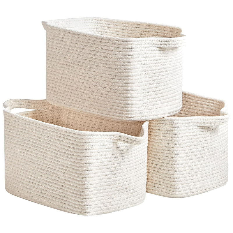 Cotton Rope Storage Basket Set Of 3 (15"X10.2"X9.1") - Rectangle Storage Bins -