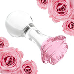 Pink Rose Glass Anal Butt Plug Trainer Crystal Anal Plug Anal Sex Toy Transparent Butt Plug Anal Toys For Men Women Lover Anal Expander Training Sex Toys Anus Dilator Dildo (M)