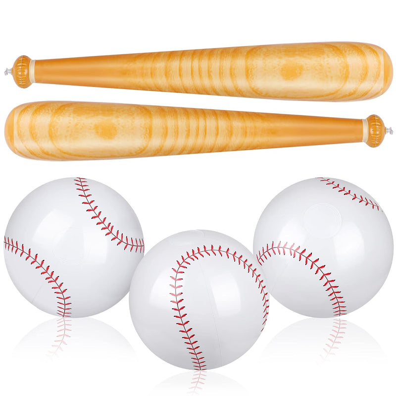 5 Pieces Inflatable Baseball Set Including 2 Piece 31.5 Inch Baseball Bat I