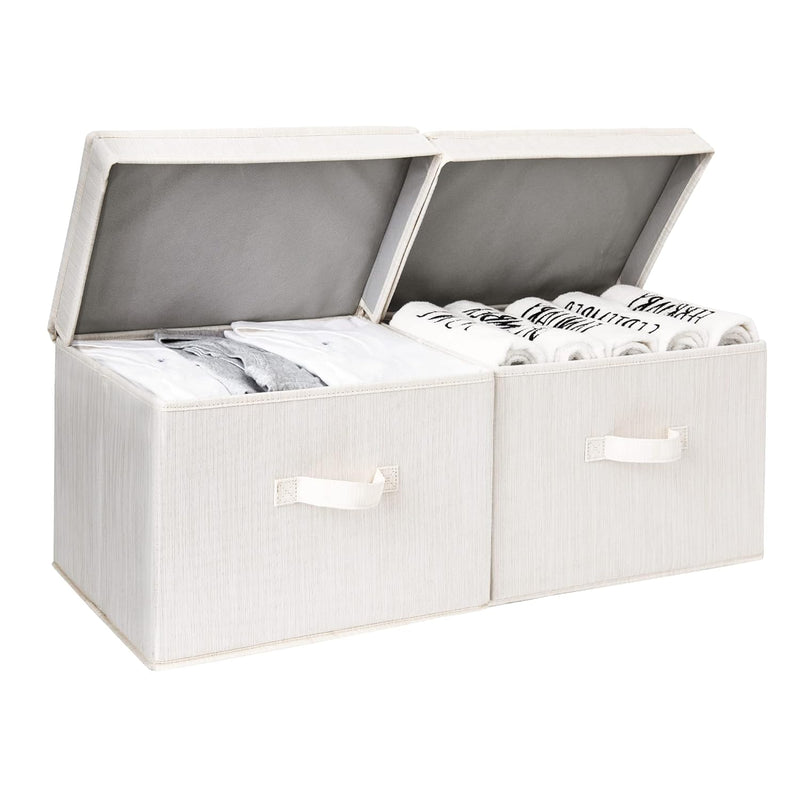 Decorative Storage Boxes, Storage Basket With Lid And Handles, Mixing Of Beige,