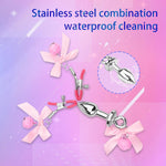 Couple Stainless Steel Anal Trainer - Jewel Butt Plug, Small Bell Nipple Clip, Pink