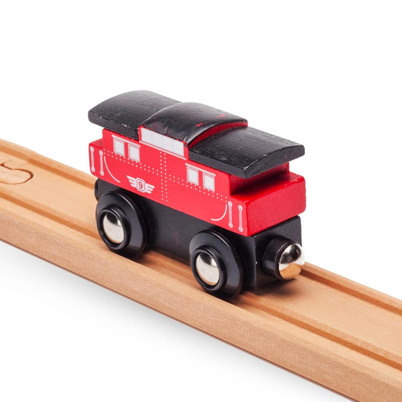 Inc. Wooden Train Caboose, Rolling Caboose Car With Magnetic Connector, Bright