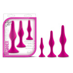 Blush Luxe Silicone Butt Plug Kit - Anal Training Set For Beginners Advanced Users - Soft, Tapered Heads - Satin Smooth - Suction Cup Base - Pleasurable Sex Toys For Women, Men & Couples - (Pink)