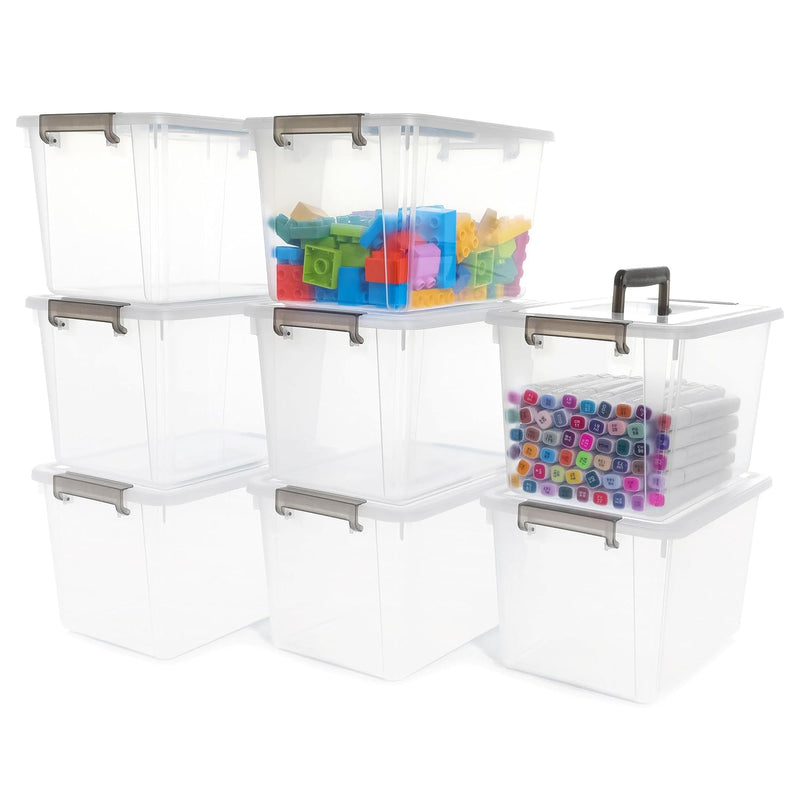 Citylife 8 Packs 5.3 Qt Plastic Storage Bins With Latching Lids Clear Storage Bo