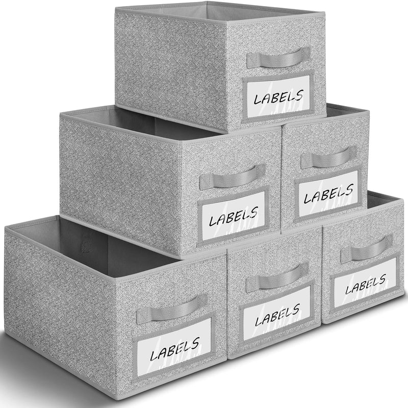 6 Pack Closet Storage Bins For Shelves With Label Holders Linen Closet Storage B