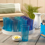 Cafe Plastic Reusable Tumblers (Set of 16) 20-ounce Water Cups Coastal Colors | Restaurant Style Drinking Glasses Value Set, Stackable, BPA-free, Made in the USA | Top-rack Dishwasher Safe