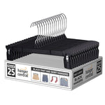 25 Pack Heavy Duty Plastic Bottoms Hangers with Ridged Pinch Clips Pants Hangers, 12 Inch, Black