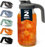 Glass Mason Jar Pitcher with Lid - Wide Mouth, 2 Quart (64 oz) - Heavy Duty, Leak Proof - Sun & Iced Tea Pitcher, Cold Brew Coffee, Breast Milk Storage, Water - Gray