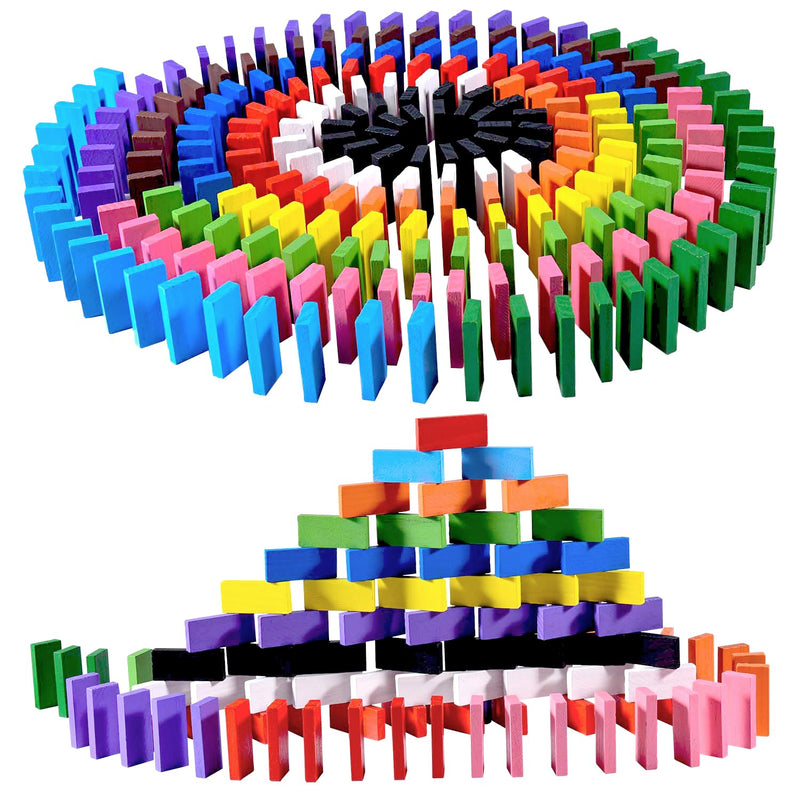 600 Pcs Colorful Wooden Domino Blocks Set Domino Tile Bulk Building Racing