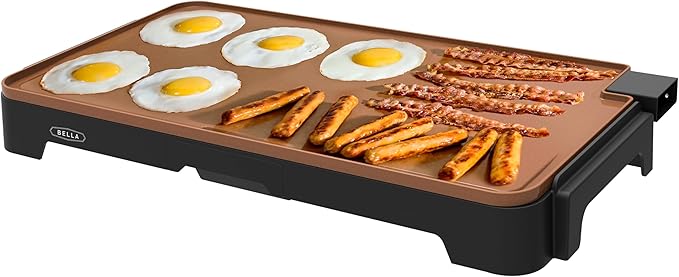 XL Electric Ceramic Titanium Griddle, Make 15 Eggs At Once, Healthy-Eco Non-stick Coating, Hassle-Free Clean Up, Large Submersible Cooking Surface, 12" x 22", Copper/Black