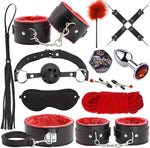 12-Piece BDSM Bondage Kit – Restraints, Anal Plug & Adult Toys for Couples (Red)
