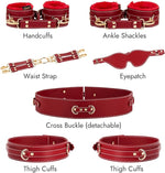 6-Piece Adjustable Bondage Restraint Set with Handcuffs, Ankle & Thigh Cuffs