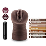 Blush Hot Chocolate Brianna 5" Vibrating Masturbator - Squishy Open-Ended Pocket Pussy Stroker - Ribbed Penis Pleasure Sleeve With Bullet Vibrator - Realistic X5 Plus Male Adult Sex Toy For Men