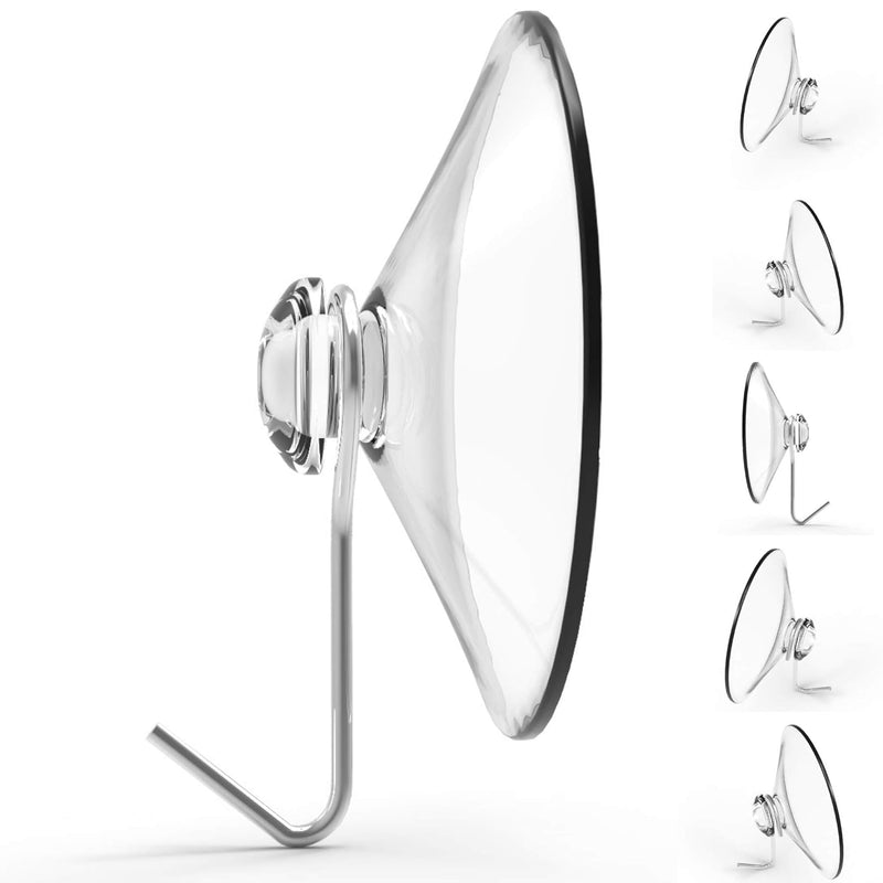 Suction Cup Hooks, Set Of 6, 2" Clear Heavy Duty Cups W/Stainless Hook, Best For