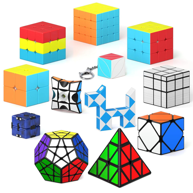 12 Pack Speed Cube Set Puzzle Cube Pack, 2X2 3X3 4X4 Pyramid Dodecahedron M