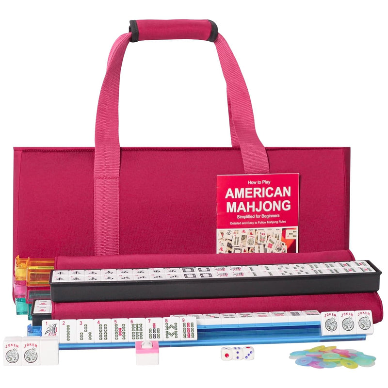 American Mahjong Set,166 Premium White Tiles With Red Soft Bag And Accessor