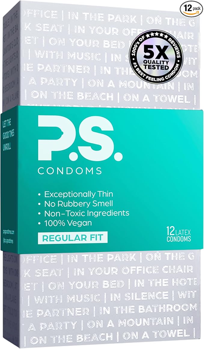 Ultra Thin Latex Condoms for Men, Odorless & Vegan, 12 Pack, 40% Thinner
