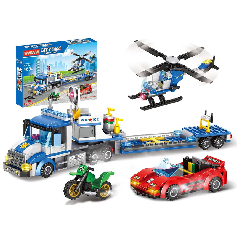City Police Truck And Trailer Building Sets, Compatible With Lego Police Ca
