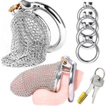 Stainless Steel Mesh Penis Cage Cock Ring Male Chastity Device, Flexible Metal Mesh Chain Designed Cock Penis Cage For Adult Male Sex Toys