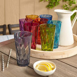 Optix Plastic Reusable Drinking Glasses (Set of 8) 20oz Water Cups in Jewel Tone Colors | BPA-Free Tumblers, Made in USA | Top-Rack Dishwasher Safe