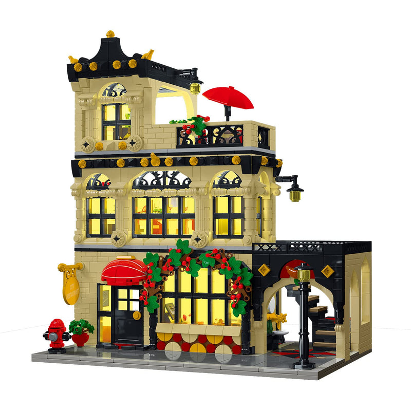 City Restaurant Architecture Building Kit With Led Lights,3 Levels City Res