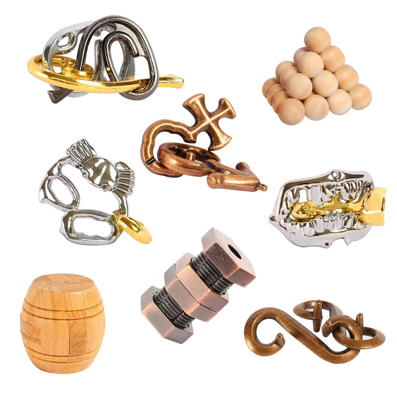 8 Pieces Iq Logic Training Brain Teaser Puzzles For Adults And Kids Family Gam