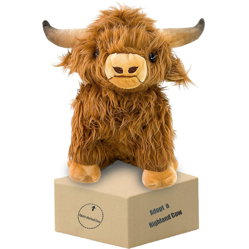 Adopt A Highland Cow Stuffed Animal,Scottish Fluffy Cow Plush,Cute Realistic S