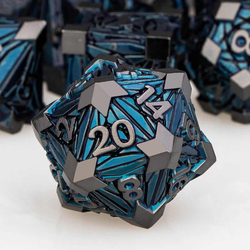 7Pcs Metal Dnd Dice Set Black Blue D&D Dice With Box, Debris Rpg D And D Di