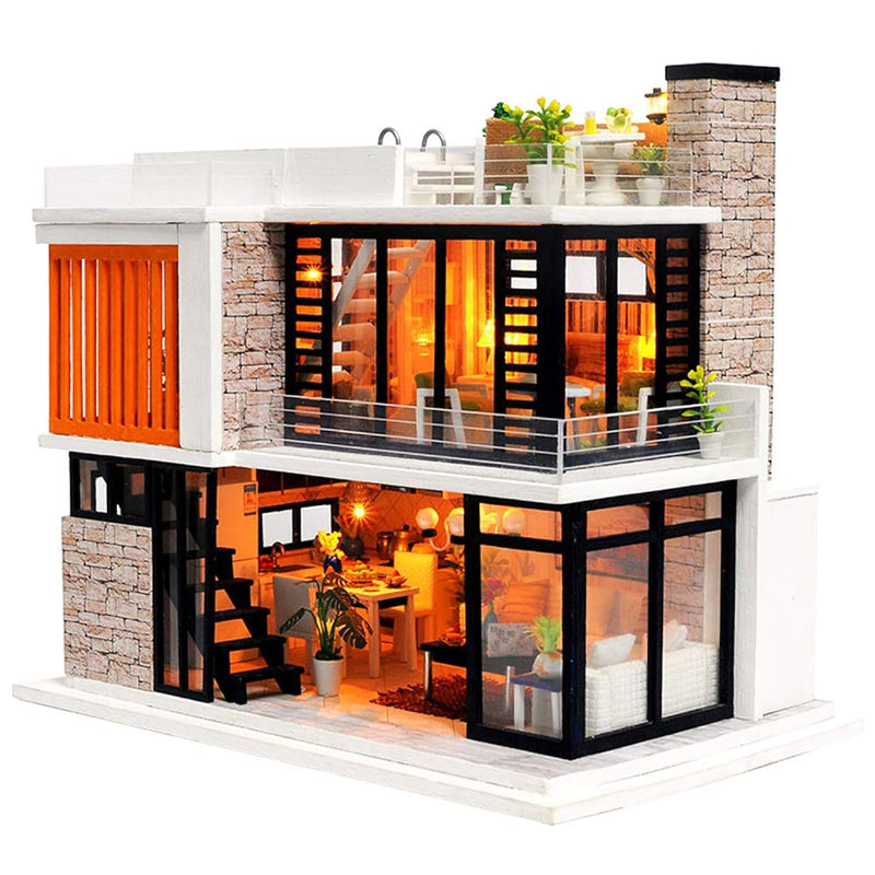 Dollhouse Miniature With Furniture,Diy Kit Mini Modern Villa Model With Mus