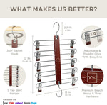 Skirt Hangers Space Saving - European Beechwood Shorts Hangers & Skirt Hangers - Women Space Saving Skirt Hangers with Clips - Closet Organizers & Storage 5 Tier Skirt Hanger Skirt Organizer